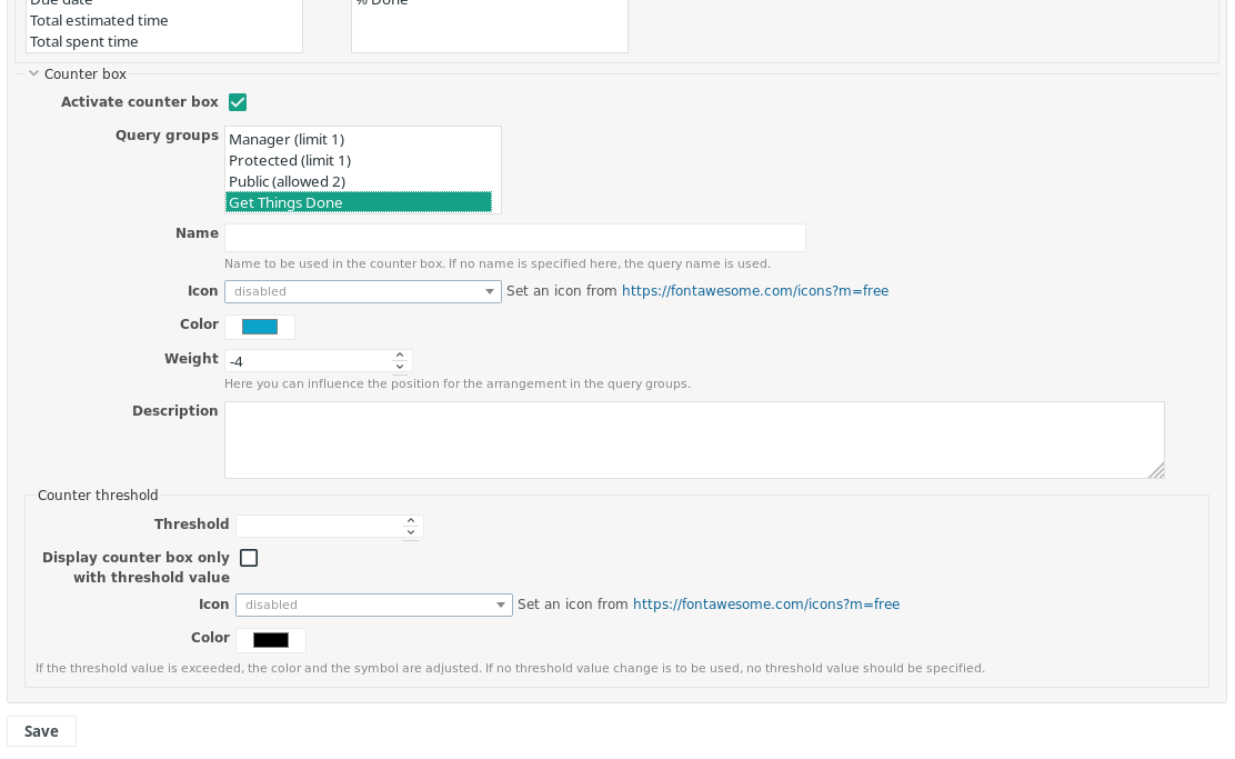 Redmine Reporting counter boxes