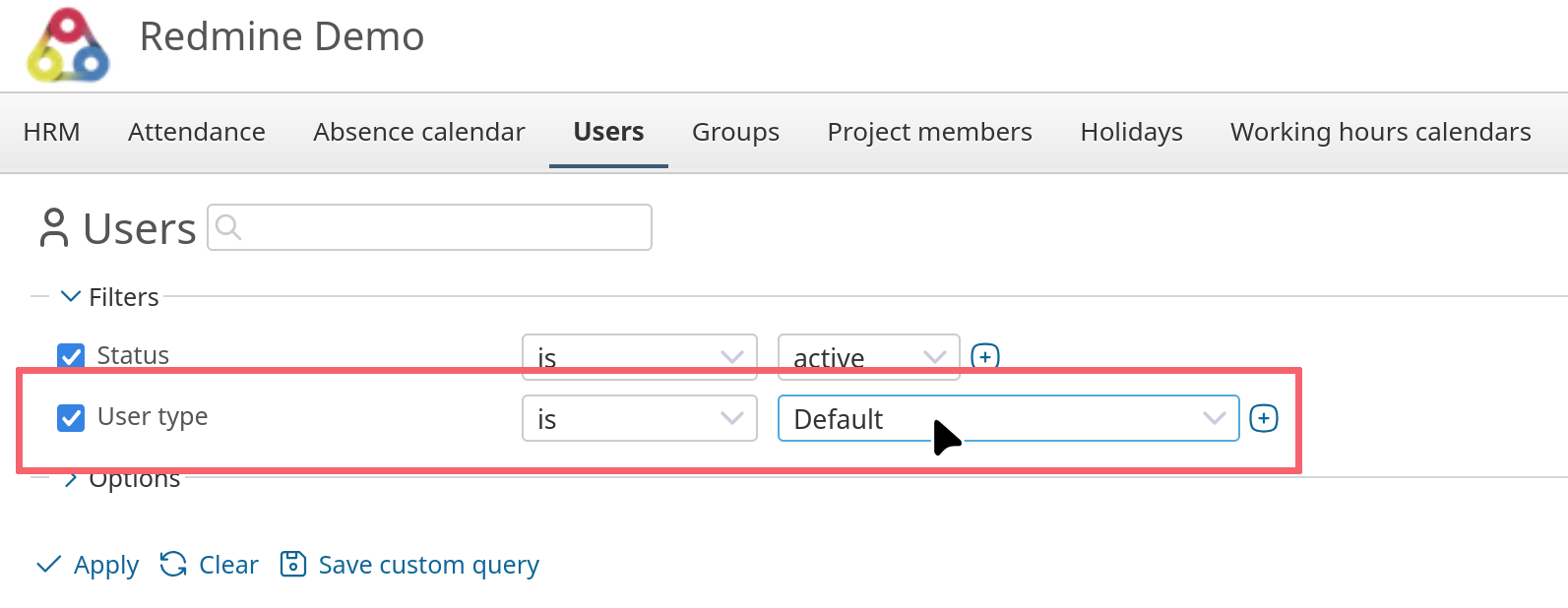 Redmine HRM Benutzertypen