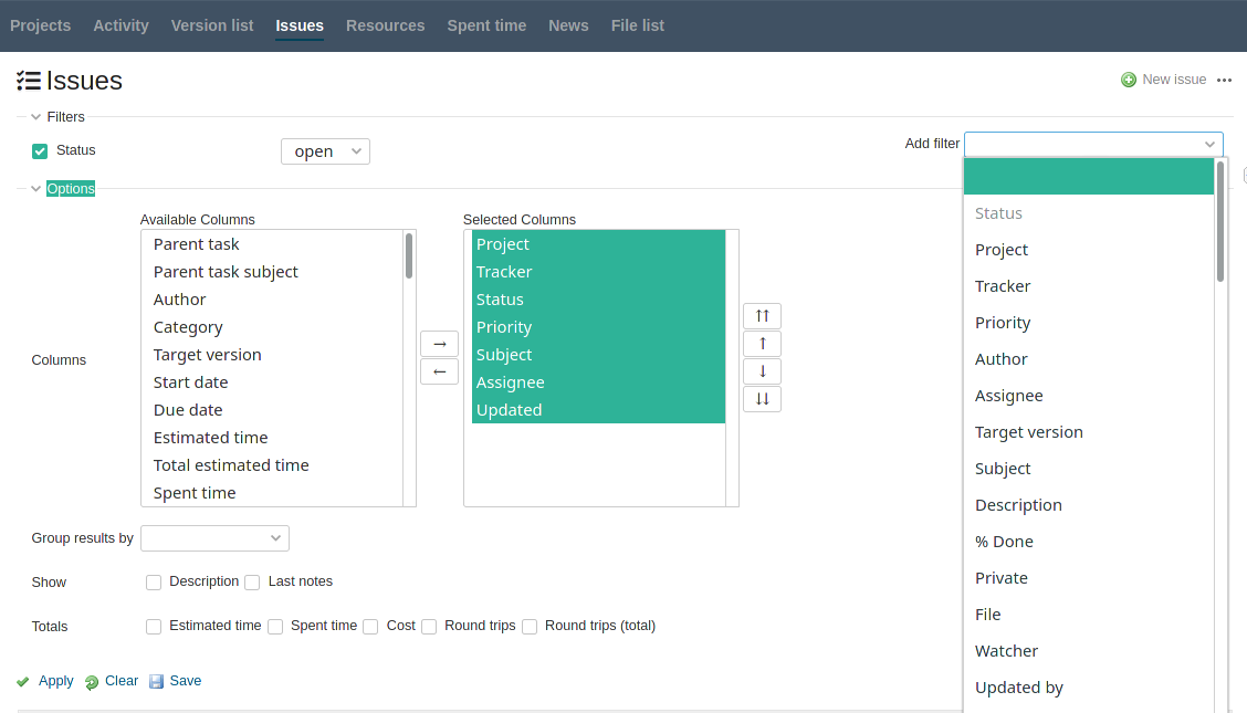 Redmine Reporting Plugin