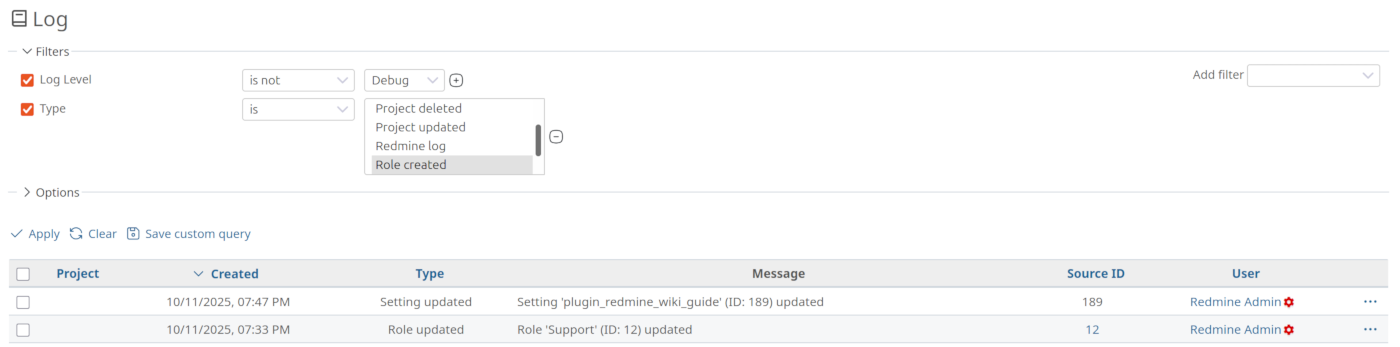 Redmine Reporting Plugin Log