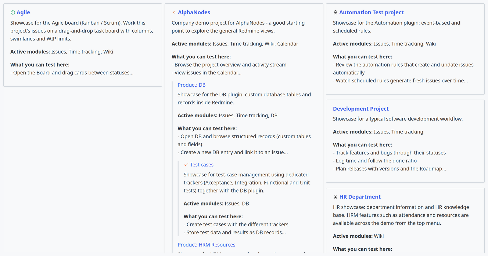 Redmine Reporting Plugin: Projekte als Kacheln