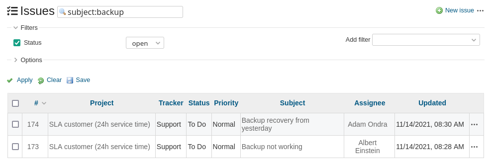 Redmine Reporting Issue search