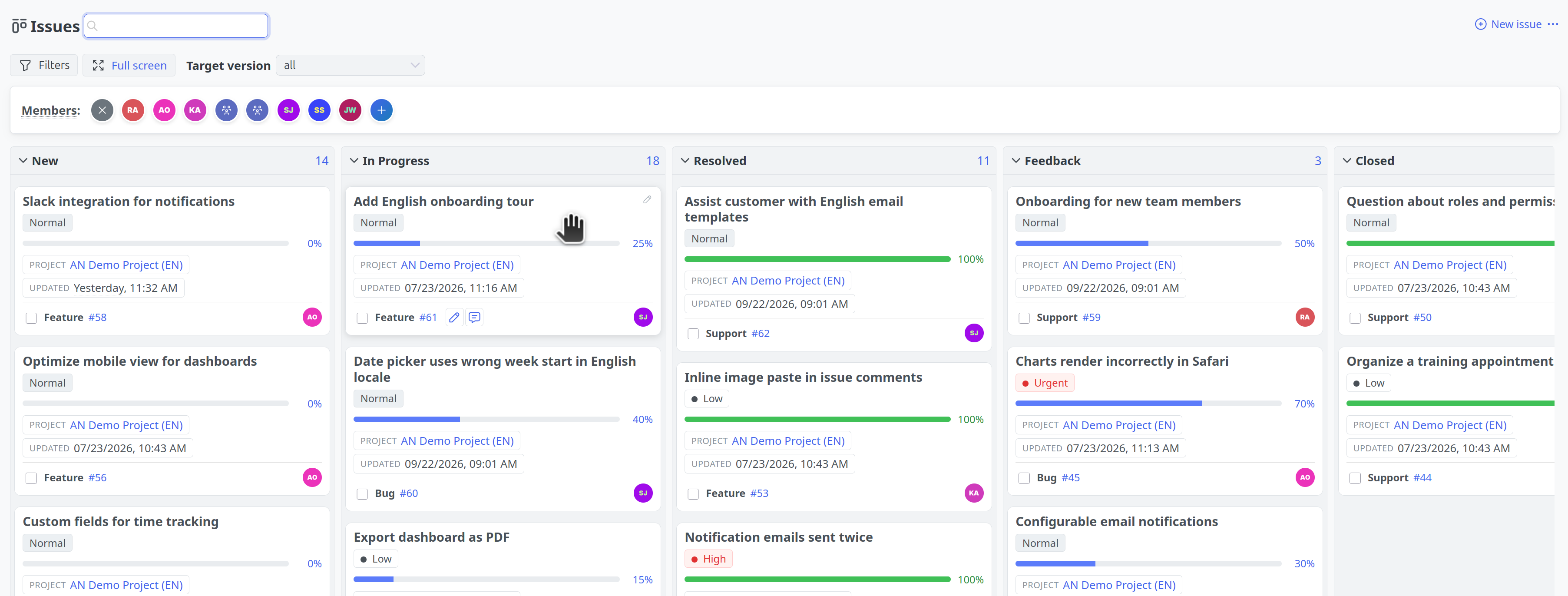 Redmine Reporting Taskboard mit neuen Karten