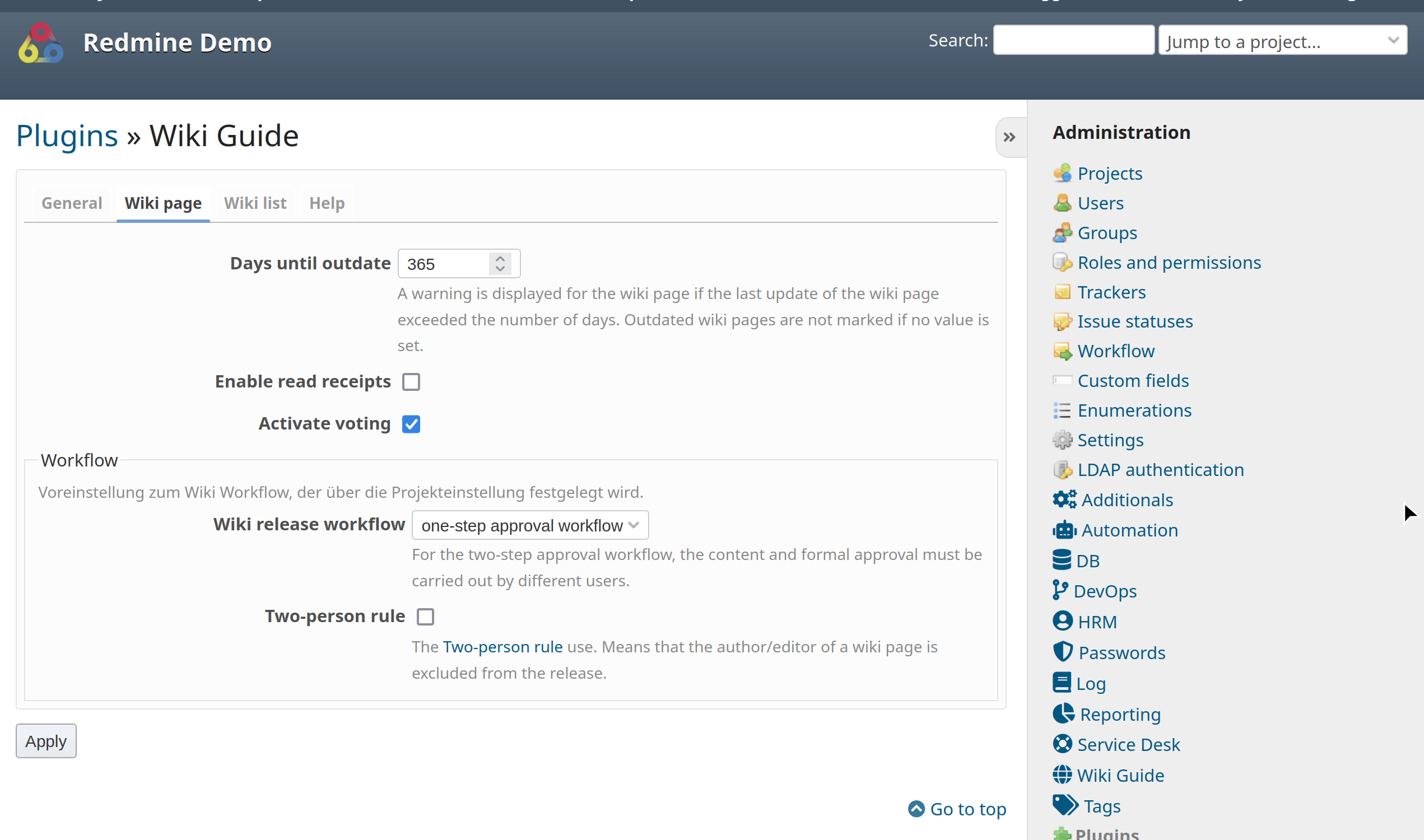 Redmine Wiki approval workflow