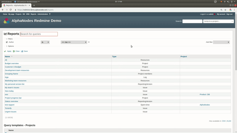 Redmine Reporting Projektunterstützung