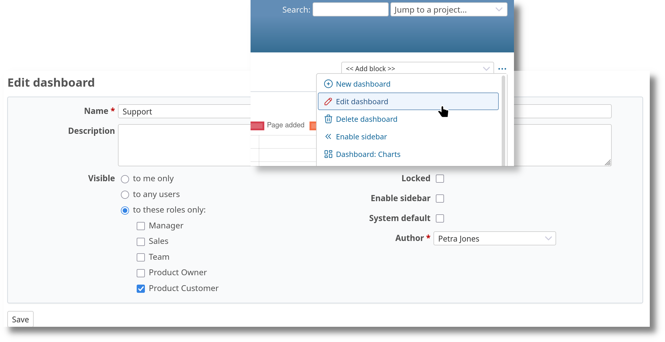 Redmine Dashboard Funktion